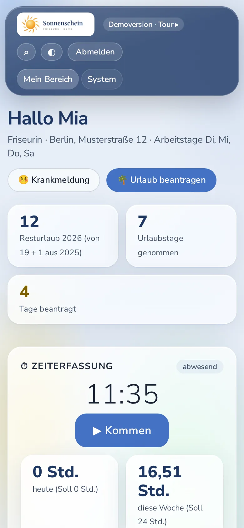 Mein Bereich am Handy