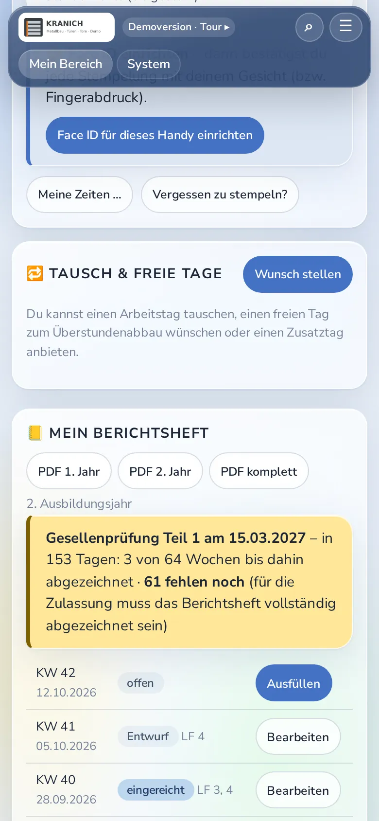 Berichtsheft am Handy